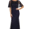 Opal Butterfly-Sleeve Sequin Maxi Dress - Navy