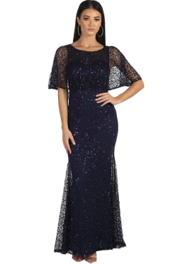 Opal Butterfly-Sleeve Sequin Maxi Dress - Navy