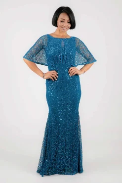 Opal Butterfly-Sleeve Sequin Maxi Dress - Teal