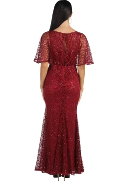 Opal Butterfly-Sleeve Sequin Maxi Dress - Wine