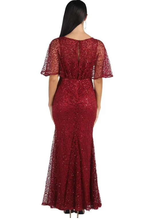 Opal Butterfly-Sleeve Sequin Maxi Dress - Wine