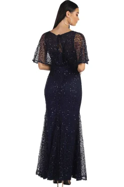 Opal Butterfly-Sleeve Sequin Maxi Dress - Navy