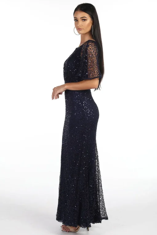Opal Butterfly-Sleeve Sequin Maxi Dress - Navy