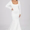 Paola Square Neck Long-Sleeve Crepe Gown - Ivory