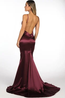 Penelope Satin Gown - Plum (XS,S - Clearance Sale)