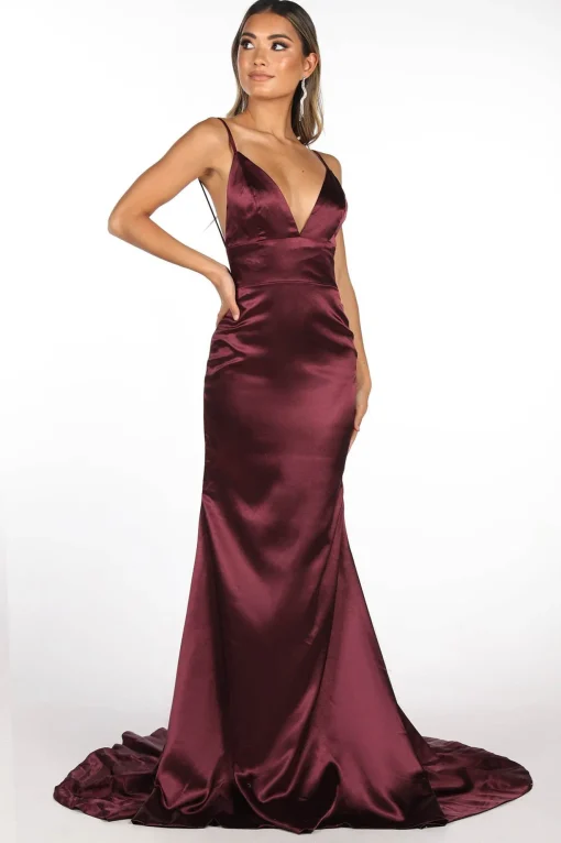 Penelope Satin Gown - Plum (XS,S - Clearance Sale)