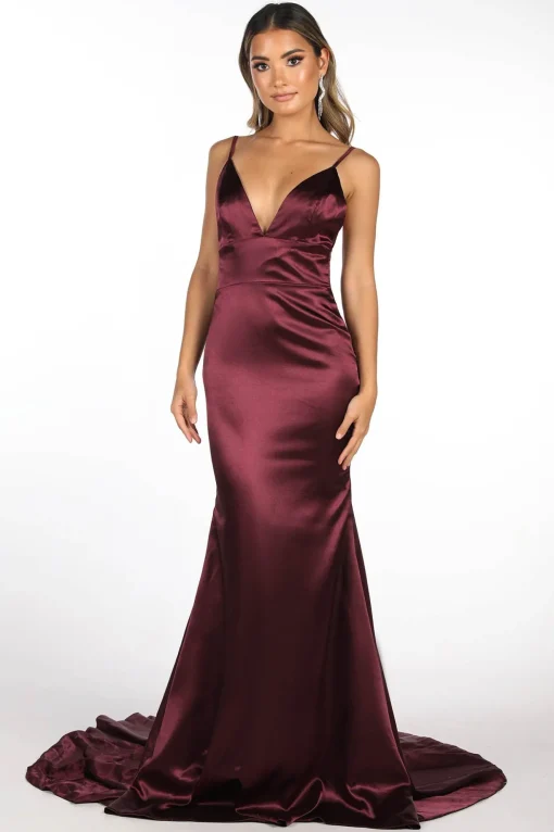 Penelope Satin Gown - Plum (XS,S - Clearance Sale)