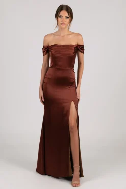 Peyton Strapless Satin Maxi Dress - Mahogany