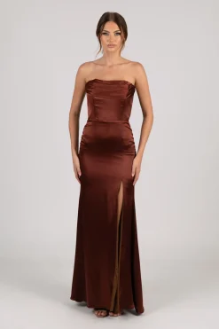 Peyton Strapless Satin Maxi Dress - Mahogany