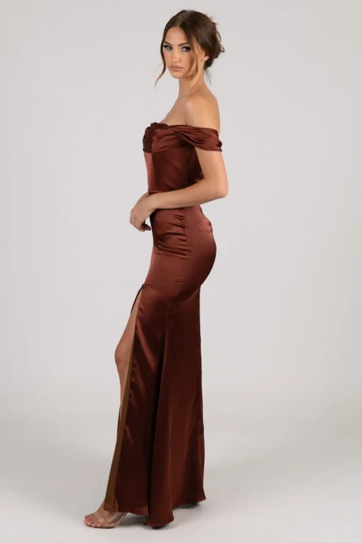 Peyton Strapless Satin Maxi Dress - Mahogany