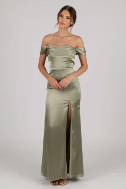 Peyton Strapless Satin Maxi Dress - Sage Green