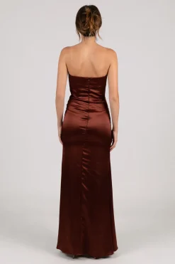 Peyton Strapless Satin Maxi Dress - Mahogany