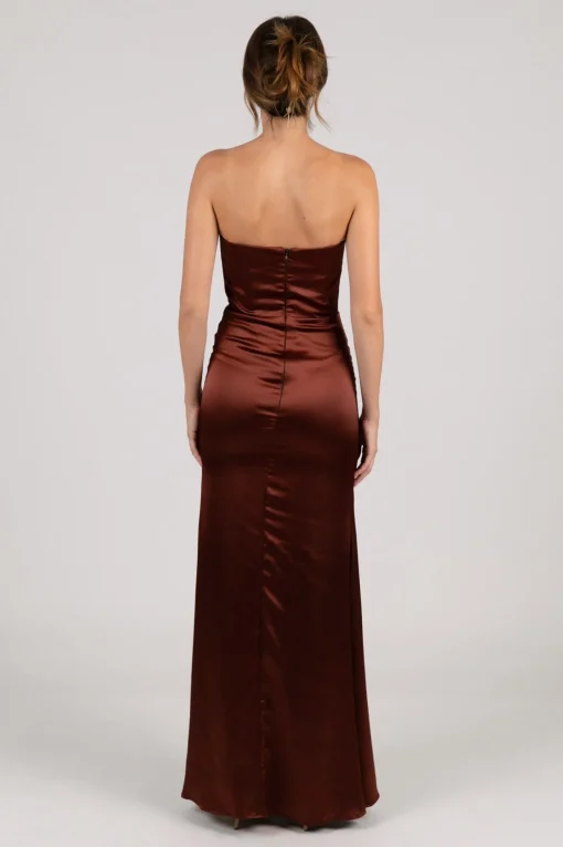 Peyton Strapless Satin Maxi Dress - Mahogany