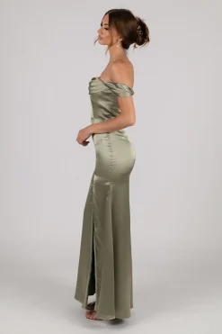 Peyton Strapless Satin Maxi Dress - Sage Green