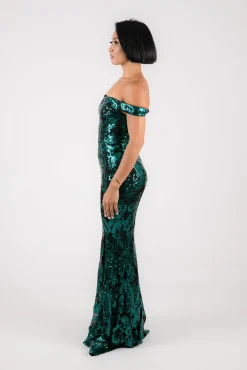 Ramona Off Shoulder Sequin Gown - Emerald