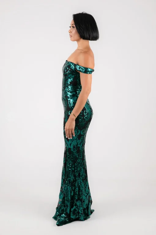 Ramona Off Shoulder Sequin Gown - Emerald