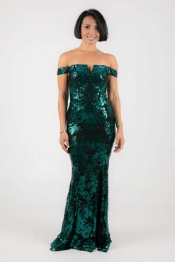 Ramona Off Shoulder Sequin Gown - Emerald