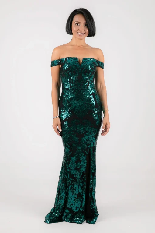 Ramona Off Shoulder Sequin Gown - Emerald