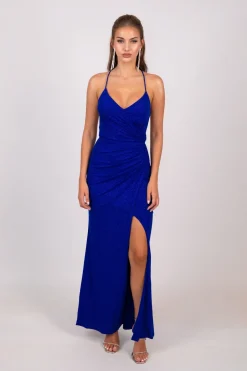Raya Lace Up Shimmer Gown - Royal Blue