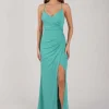 Raya Lace Up Shimmer Gown - Mint