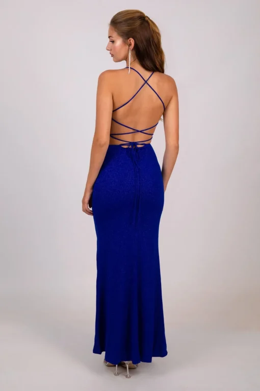 Raya Lace Up Shimmer Gown - Royal Blue