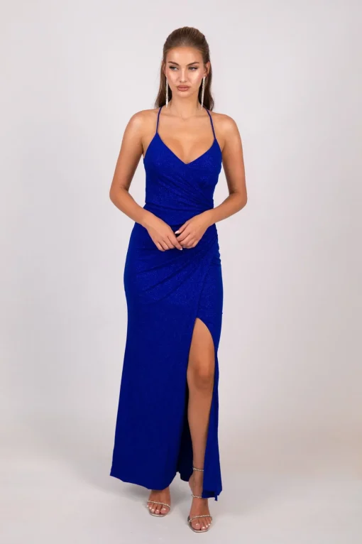 Raya Lace Up Shimmer Gown - Royal Blue