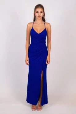 Raya Lace Up Shimmer Gown - Royal Blue