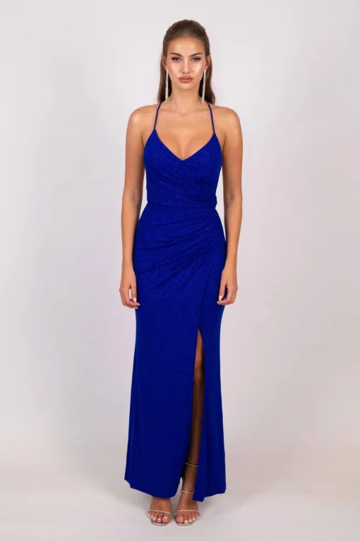 Raya Lace Up Shimmer Gown - Royal Blue
