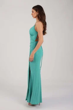 Raya Lace Up Shimmer Gown - Mint