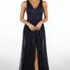 Renata A-Line Sequin Ball Gown - Navy