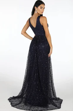 Renata A-Line Sequin Ball Gown - Navy