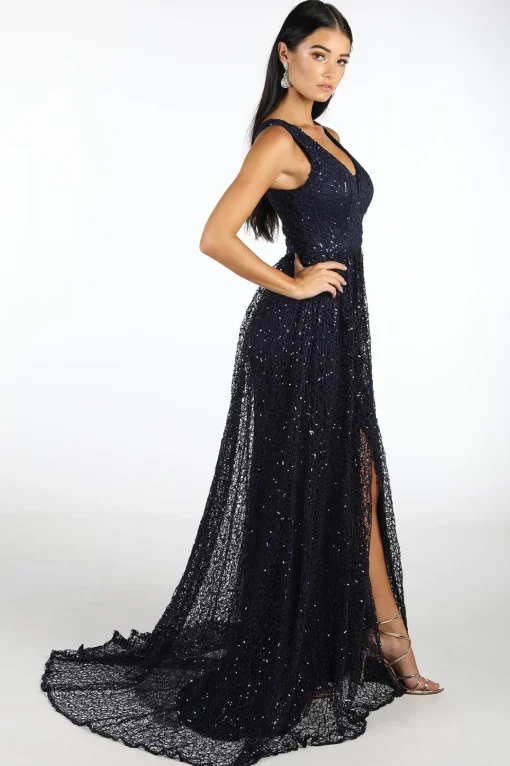 Renata A-Line Sequin Ball Gown - Navy