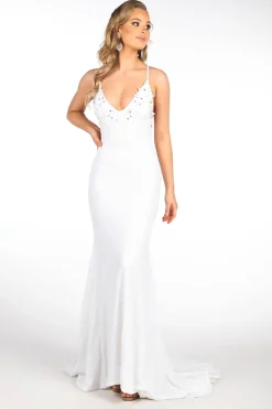 ROSIE LUXE Lace Up Back (No Slit) Sequin Gown - White