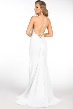 ROSIE LUXE Lace Up Back (No Slit) Sequin Gown - White