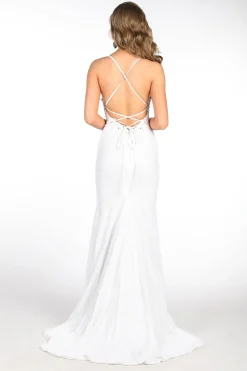 ROSIE LUXE Lace Up Back (No Slit) Sequin Gown - White