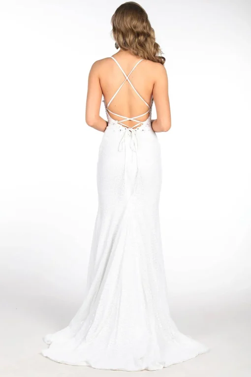 ROSIE LUXE Lace Up Back (No Slit) Sequin Gown - White