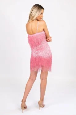 Salma Beaded Fringe Mini Dress - Pink