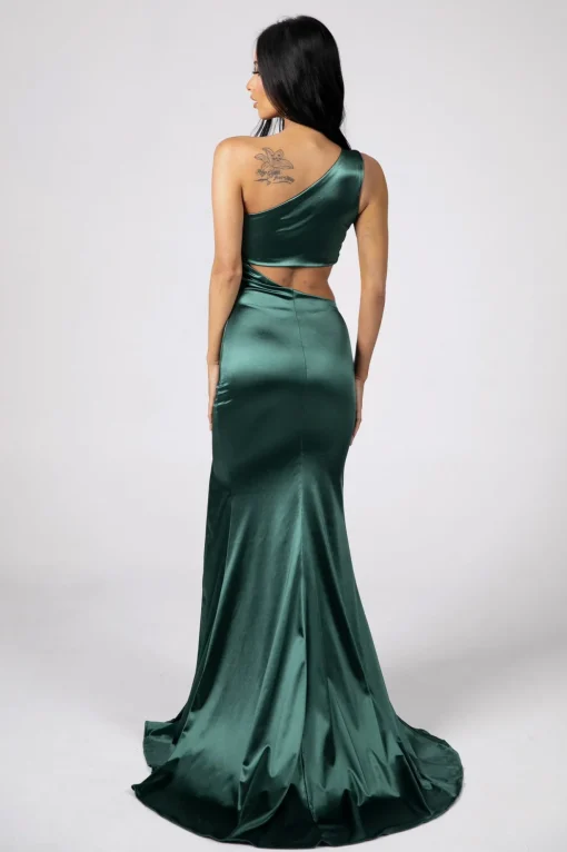 SAMAIRA Cut Out Stretch Satin Gown - Emerald