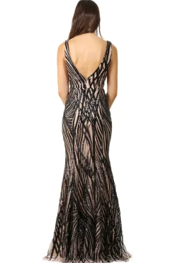 Sapphira Sequin Gown - Black & Beige