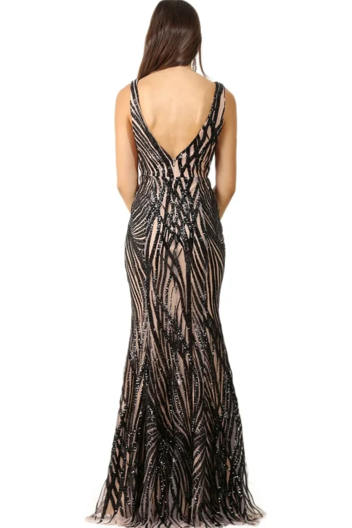 Sapphira Sequin Gown - Black & Beige