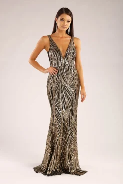 Sapphira Sequin Gown - Gold & Black
