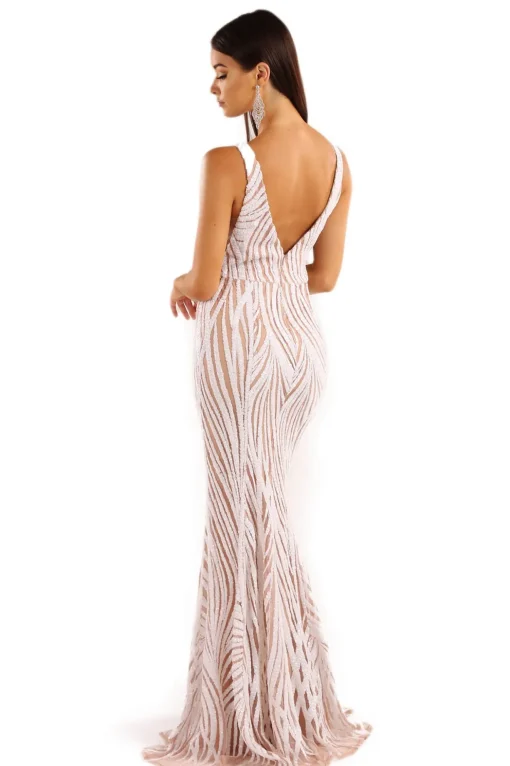 Sapphira Sequin Gown - White & Beige