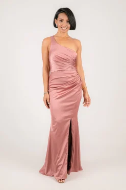 SELENE One Shoulder Satin Maxi Dress - Dusty Pink
