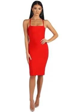 Serena Lace Up Dress - Red (Size L - Clearance Sale)