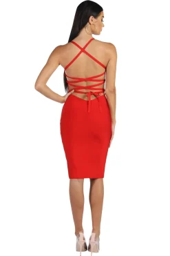 Serena Lace Up Dress - Red (Size L - Clearance Sale)