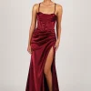 SHANTE Lace Up Back Corset Gown - Deep Red
