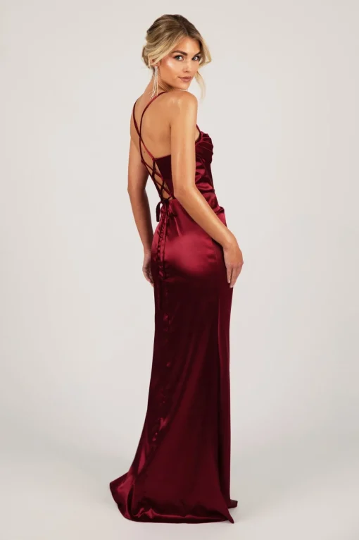 SHANTE Lace Up Back Corset Gown - Deep Red