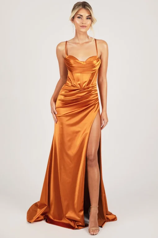 SHANTE Lace Up Back Corset Gown - Burnt Orange
