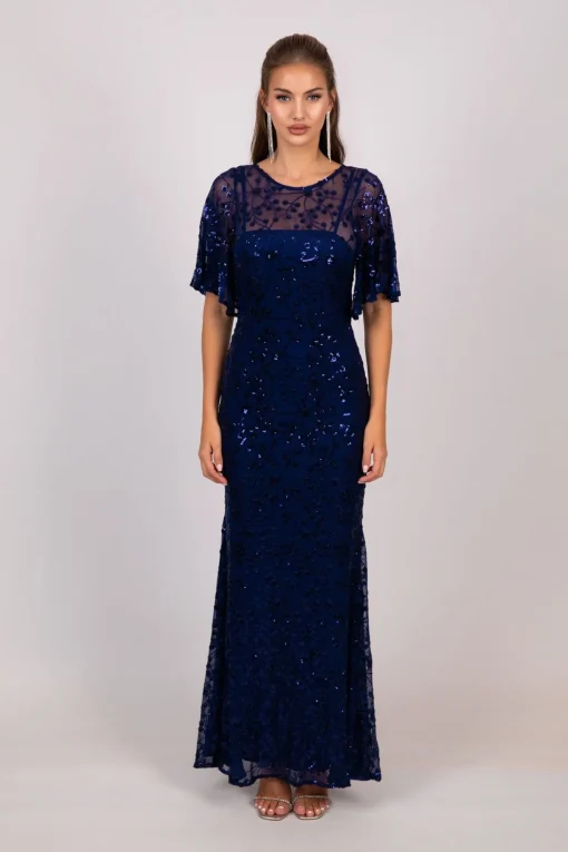 Simona Pattern Sequin Gown - Navy