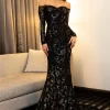 Soraya Off Shoulder Sequin Gown - Black